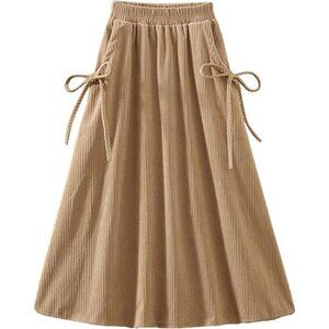 Womens Midi A-Line Corduroy Skirt Khaki